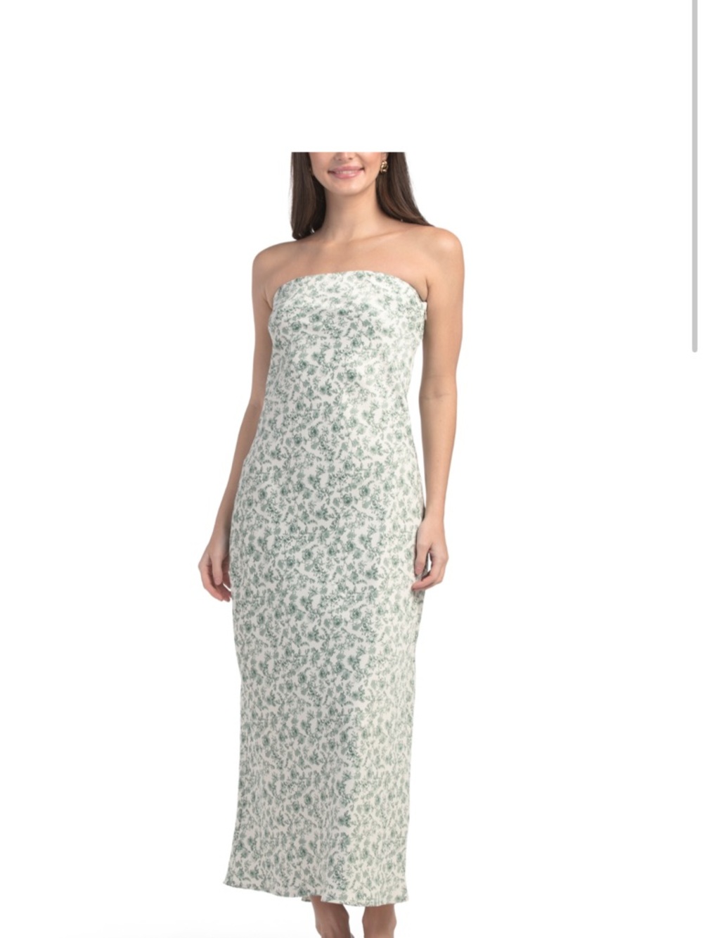 House of Harlow 1960 Strapless Cream Dress with Green Floral Print